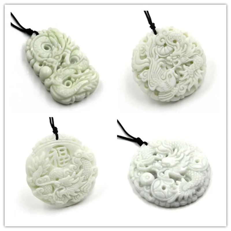 Men Accessories Wrist - Natural White jade Dragon Phoenix Pendant