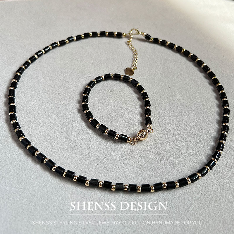 Men Accessories Kit - Natural 4mm obsidian Necklace Copper Plated